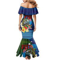 Fiji Iguana-Coat of Arms Mermaid Dress with Hibiscus and Plumeria Palm Tree Tapa Art