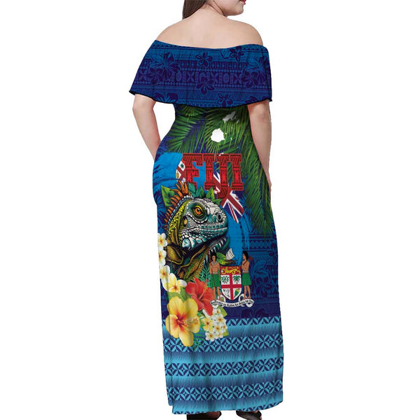 Fiji Hibiscus Festival Off Shoulder Long Dress Brown