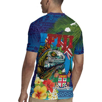 Fiji Iguana-Coat of Arms Rugby Jersey with Hibiscus and Plumeria Palm Tree Tapa Art