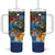 Fiji Iguana-Coat of Arms Tumbler With Handle with Hibiscus and Plumeria Palm Tree Tapa Art