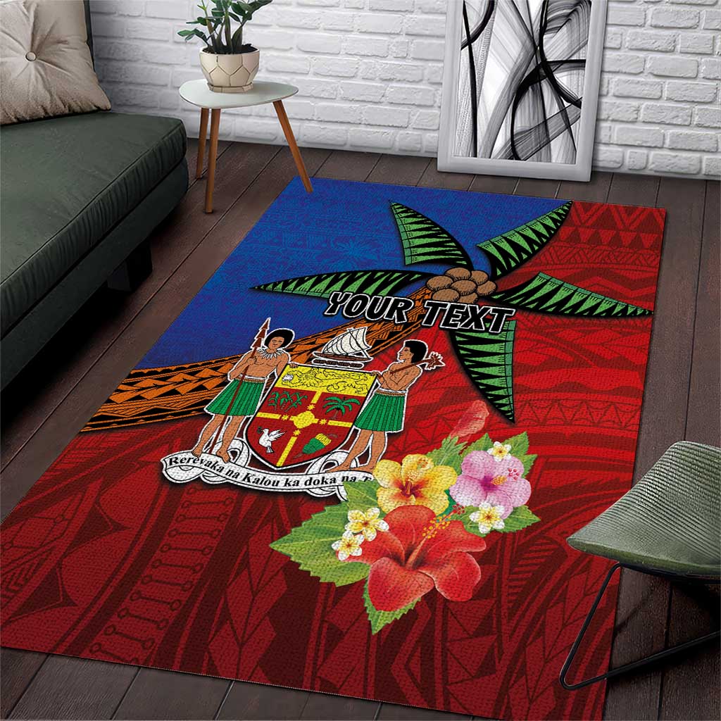 Personalised Fiji and Rotuma Together Area Rug Fjian Masi and Pacific Pattern Mix Culture