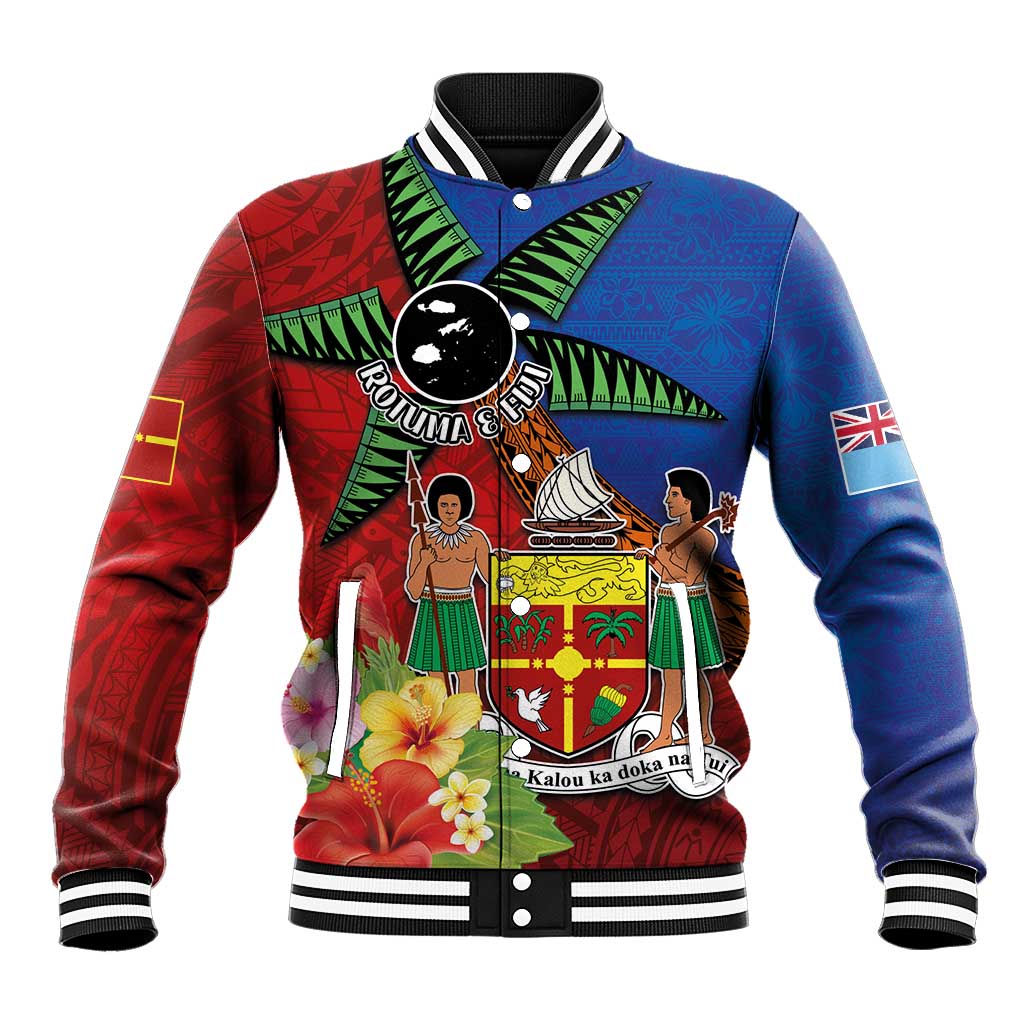 Personalised Fiji and Rotuma Together Baseball Jacket Fjian Masi and Pacific Pattern Mix Culture
