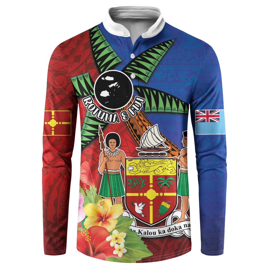 Personalised Fiji and Rotuma Together Button Sweatshirt Fjian Masi and Pacific Pattern Mix Culture