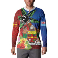 Personalised Fiji and Rotuma Together Button Sweatshirt Fjian Masi and Pacific Pattern Mix Culture