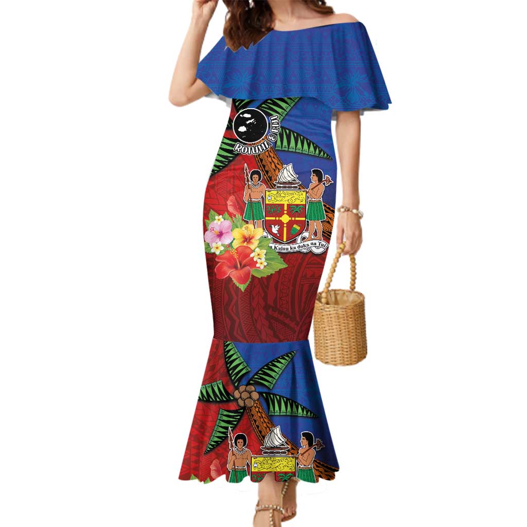 Personalised Fiji and Rotuma Together Family Matching Mermaid Dress and Hawaiian Shirt Fjian Masi and Pacific Pattern Mix Culture