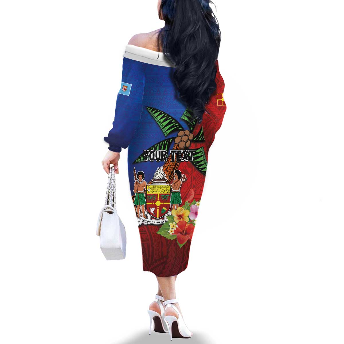 Personalised Fiji and Rotuma Together Family Matching Off The Shoulder Long Sleeve Dress and Hawaiian Shirt Fjian Masi and Pacific Pattern Mix Culture