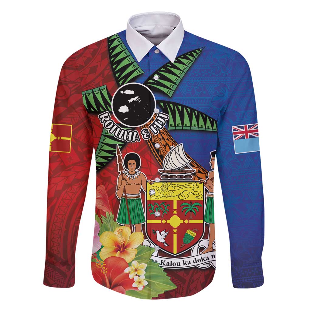 Personalised Fiji and Rotuma Together Family Matching Off Shoulder Maxi Dress and Hawaiian Shirt Fjian Masi and Pacific Pattern Mix Culture