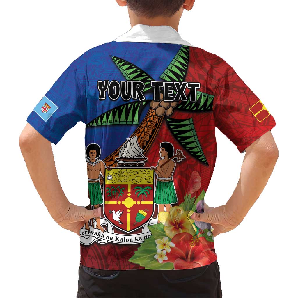 Personalised Fiji and Rotuma Together Family Matching Off Shoulder Short Dress and Hawaiian Shirt Fjian Masi and Pacific Pattern Mix Culture