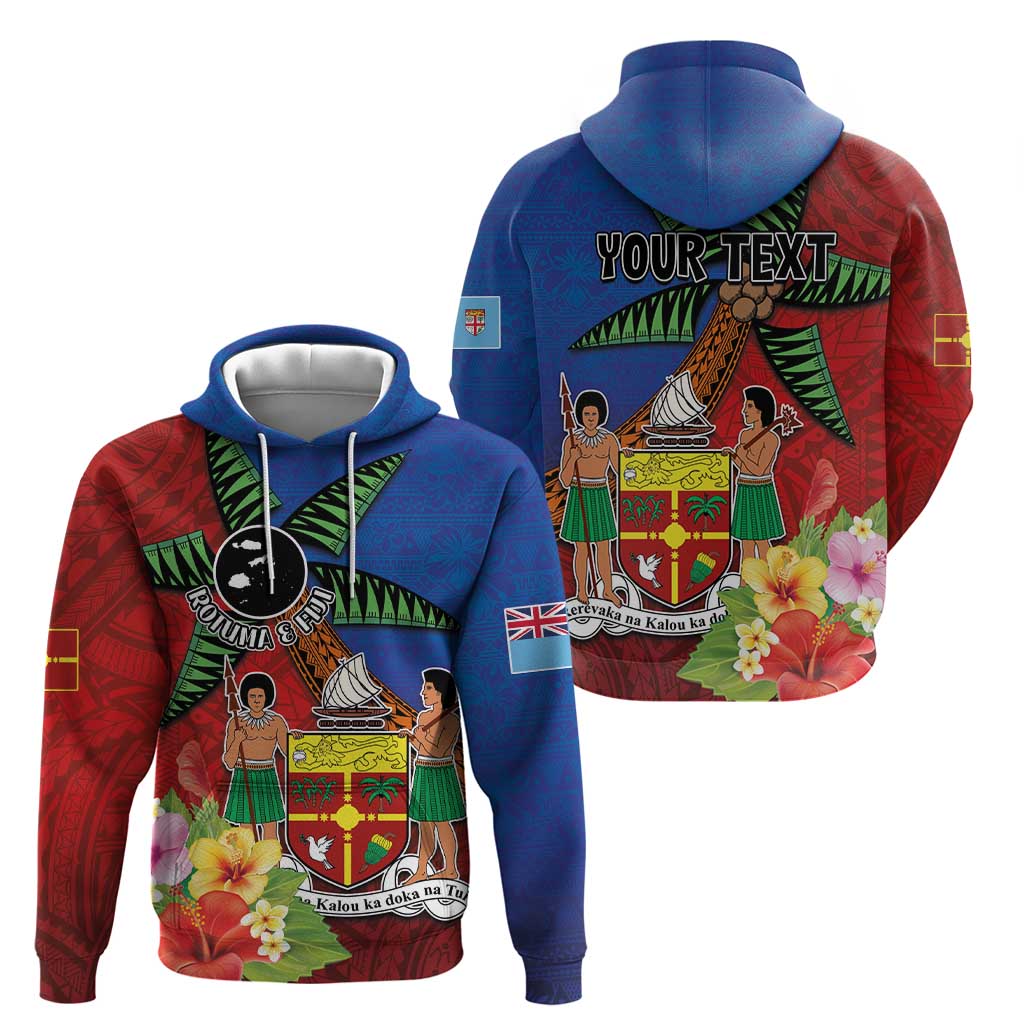 Personalised Fiji and Rotuma Together Hoodie Fjian Masi and Pacific Pattern Mix Culture