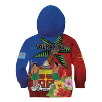 Personalised Fiji and Rotuma Together Kid Hoodie Fjian Masi and Pacific Pattern Mix Culture