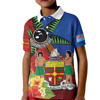 Personalised Fiji and Rotuma Together Kid Polo Shirt Fjian Masi and Pacific Pattern Mix Culture