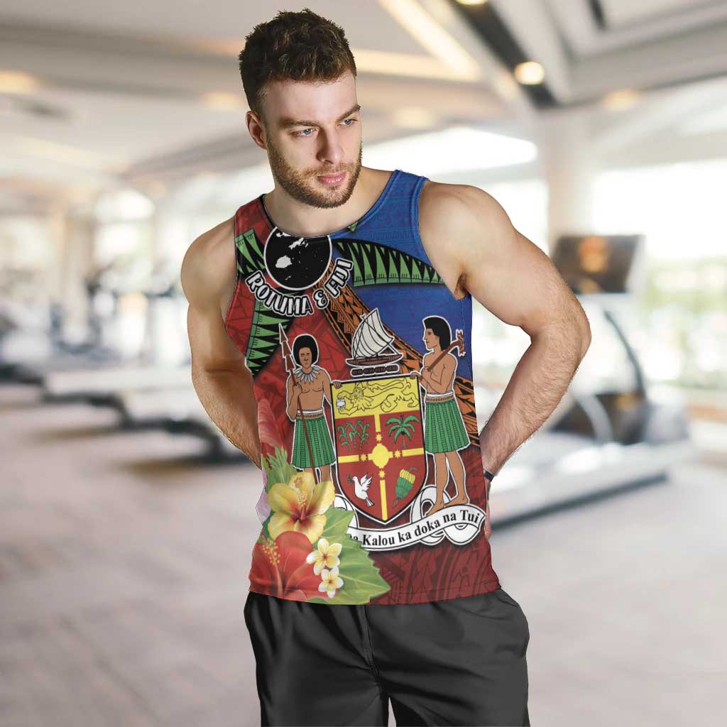 Personalised Fiji and Rotuma Together Men Tank Top Fjian Masi and Pacific Pattern Mix Culture
