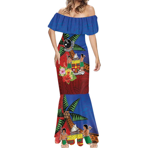 Personalised Fiji and Rotuma Together Mermaid Dress Fjian Masi and ...