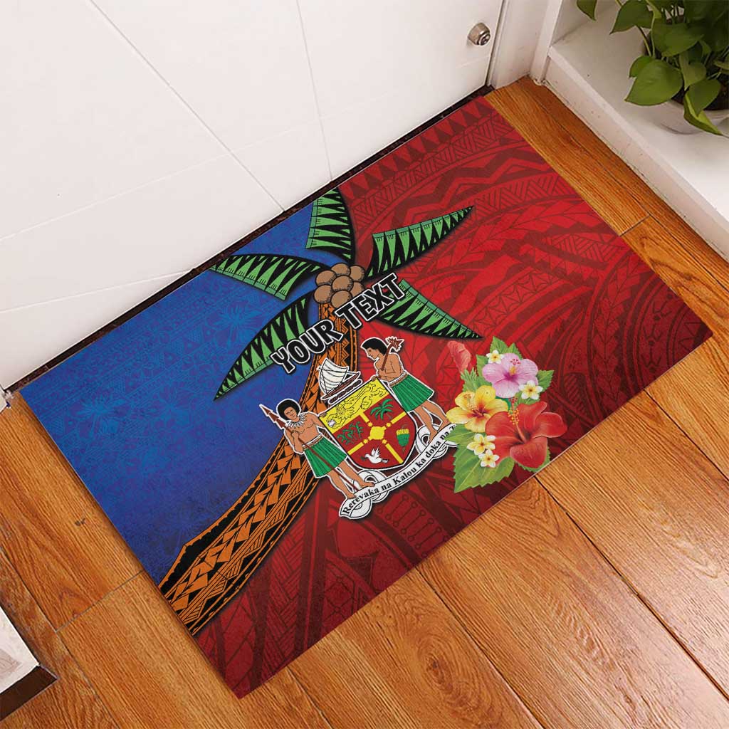 Personalised Fiji and Rotuma Together Rubber Doormat Fjian Masi and Pacific Pattern Mix Culture