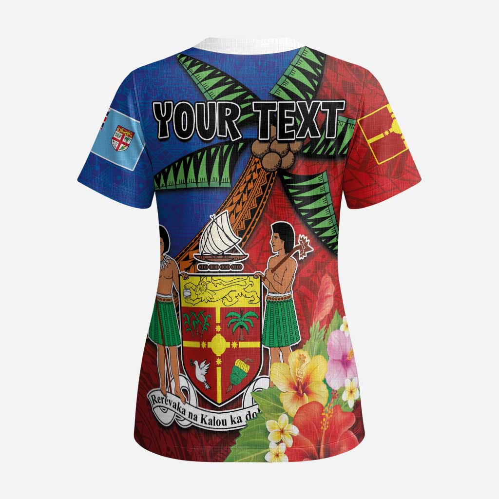 Personalised Fiji and Rotuma Together Scrub Top Fjian Masi and Pacific Pattern Mix Culture - Polynesian Pride