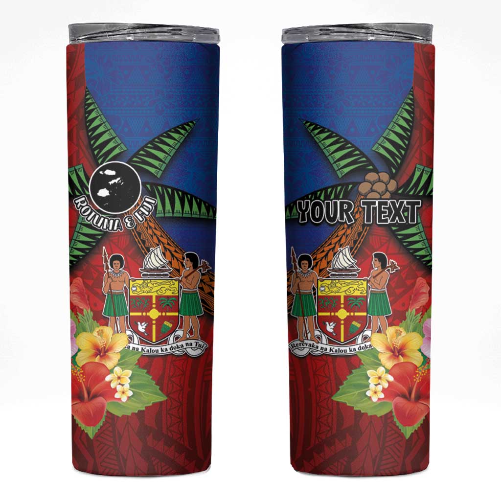 Personalised Fiji and Rotuma Together Skinny Tumbler Fjian Masi and Pacific Pattern Mix Culture