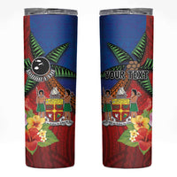 Personalised Fiji and Rotuma Together Skinny Tumbler Fjian Masi and Pacific Pattern Mix Culture