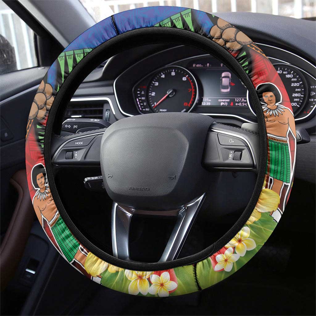 Fiji and Rotuma Together Steering Wheel Cover Fjian Masi and Pacific Pattern Mix Culture