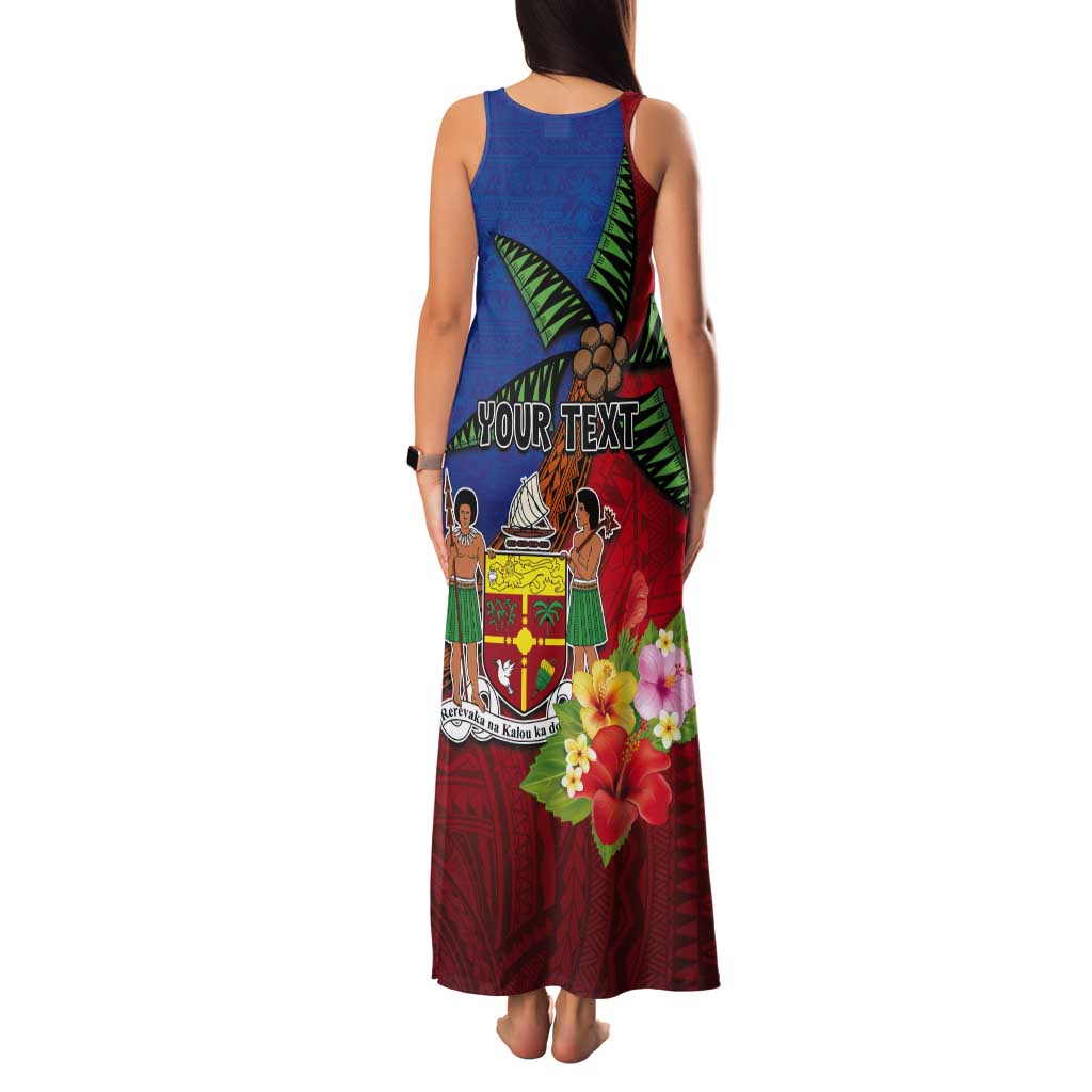 Personalised Fiji and Rotuma Together Tank Maxi Dress Fjian Masi and Pacific Pattern Mix Culture