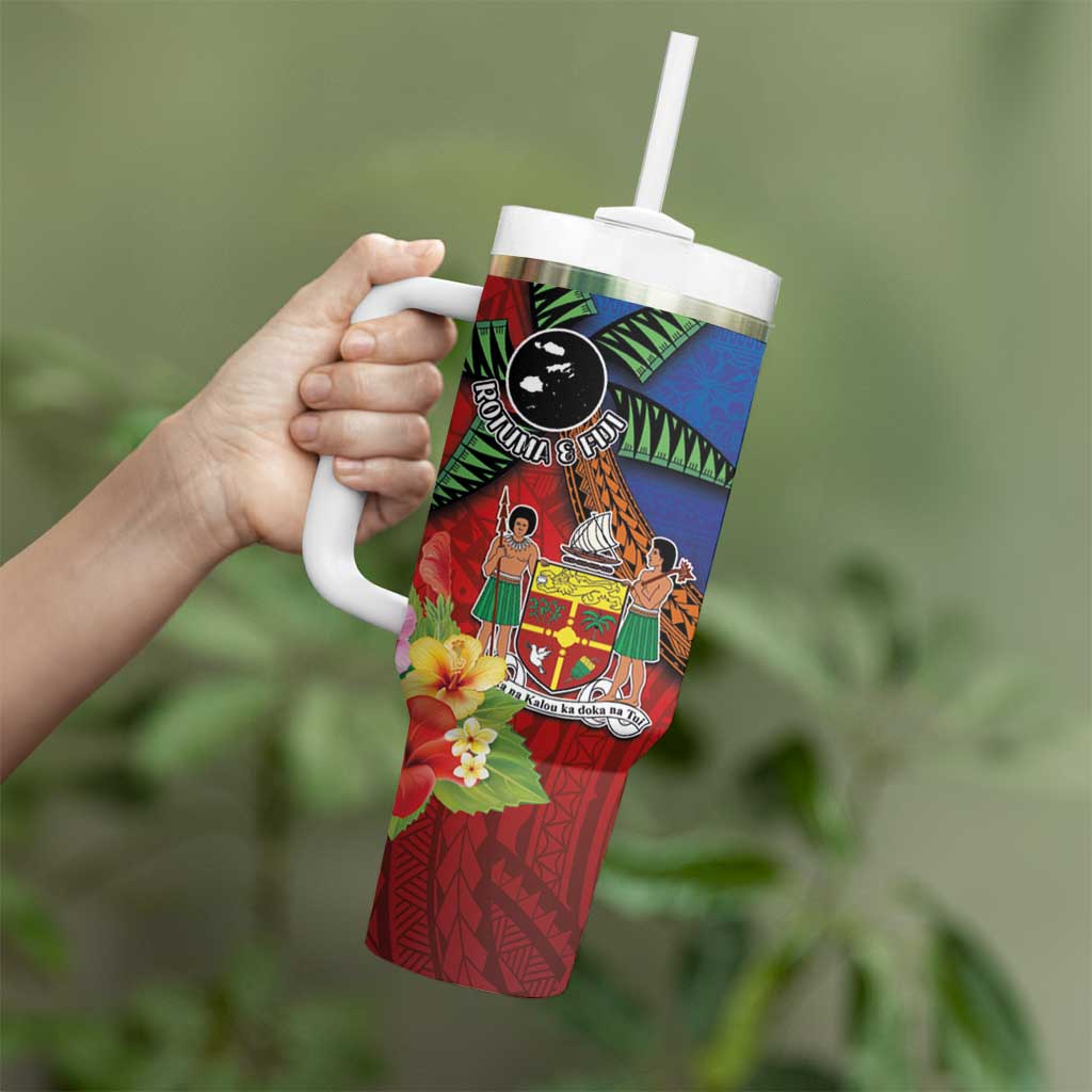 Personalised Fiji and Rotuma Together Tumbler With Handle Fjian Masi and Pacific Pattern Mix Culture
