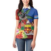 Personalised Fiji and Rotuma Together Women Polo Shirt Fjian Masi and Pacific Pattern Mix Culture