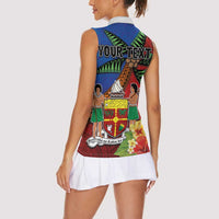Personalised Fiji and Rotuma Together Women Sleeveless Polo Shirt Fjian Masi and Pacific Pattern Mix Culture