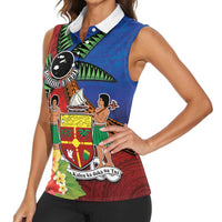 Personalised Fiji and Rotuma Together Women Sleeveless Polo Shirt Fjian Masi and Pacific Pattern Mix Culture