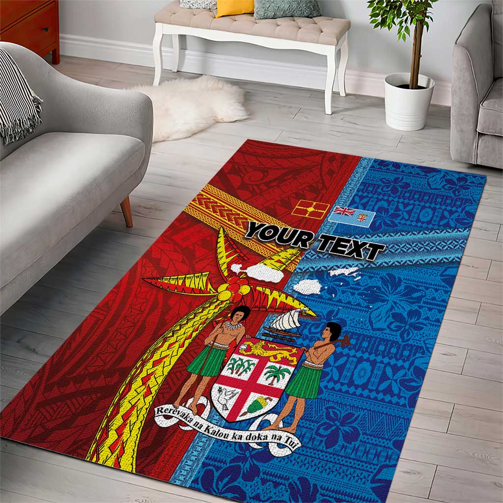 Personalised Fiji and Rotuma Together Area Rug Tapa and Pacific Art Pattern with Cultural Emblems Half Style