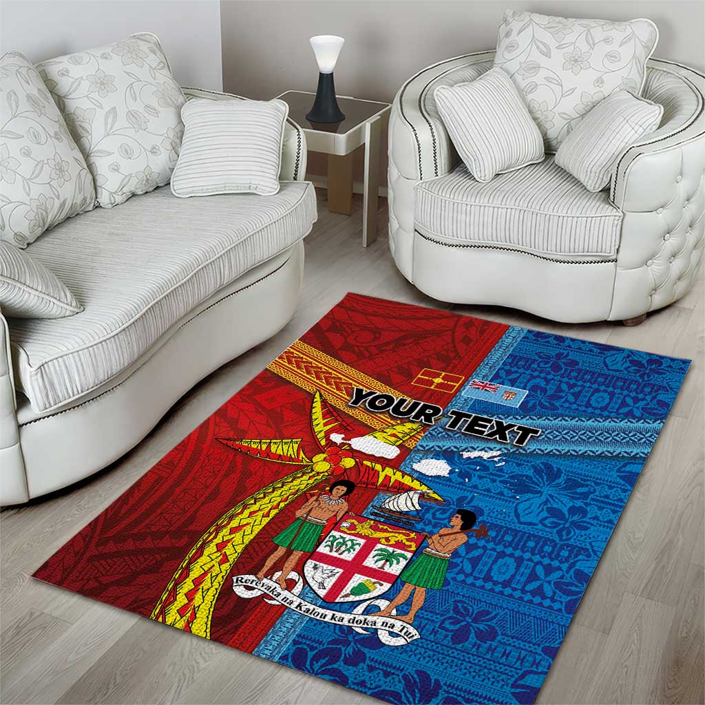 Personalised Fiji and Rotuma Together Area Rug Tapa and Pacific Art Pattern with Cultural Emblems Half Style