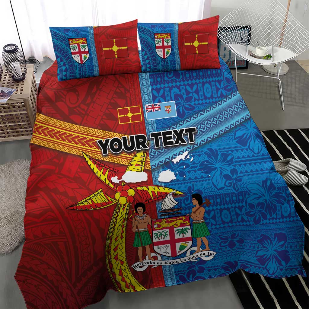 Personalised Fiji and Rotuma Together Bedding Set Tapa and Pacific Art Pattern with Cultural Emblems Half Style