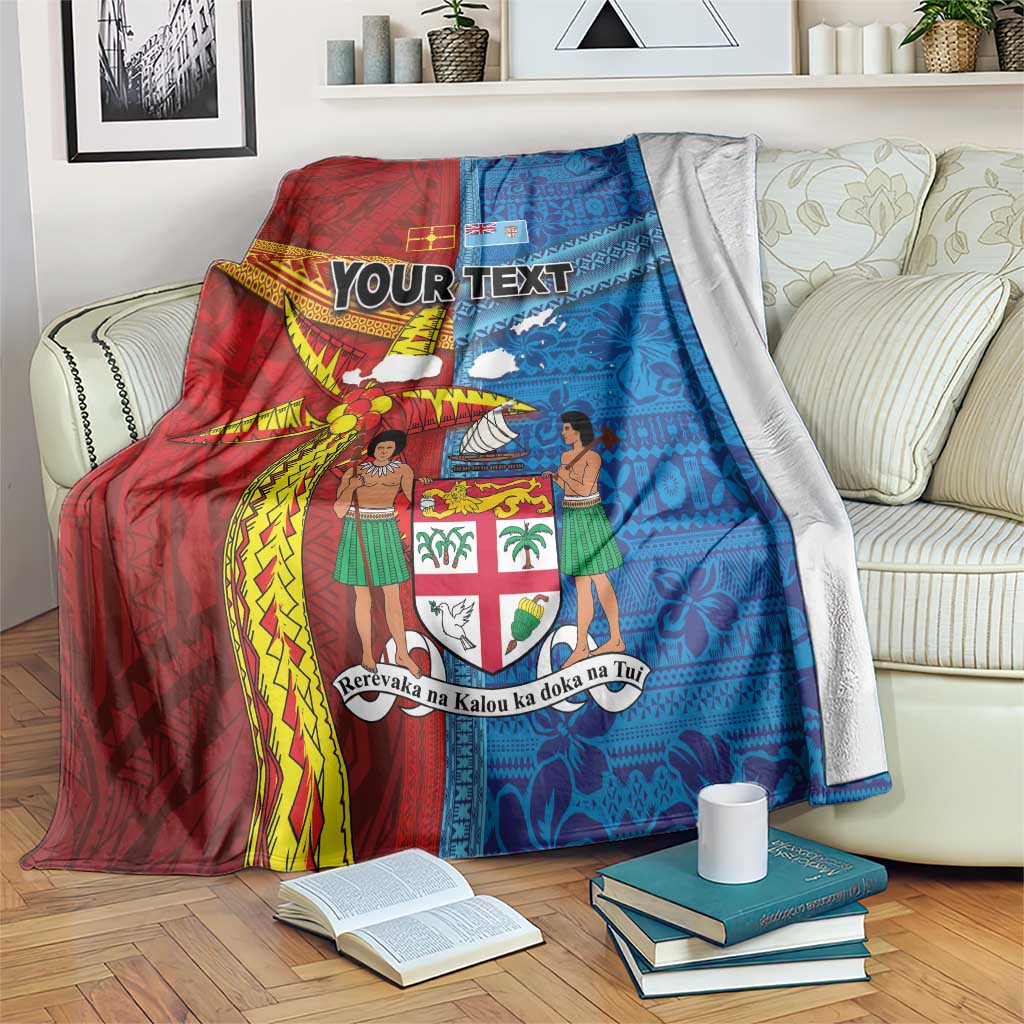 Personalised Fiji and Rotuma Together Blanket Tapa and Pacific Art Pattern with Cultural Emblems Half Style