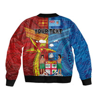 Personalised Fiji and Rotuma Together Bomber Jacket Tapa and Pacific Art Pattern with Cultural Emblems Half Style