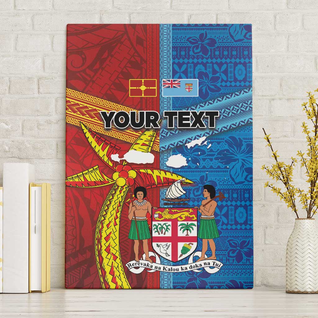 Personalised Fiji and Rotuma Together Canvas Wall Art Tapa and Pacific Art Pattern with Cultural Emblems Half Style