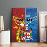 Personalised Fiji and Rotuma Together Canvas Wall Art Tapa and Pacific Art Pattern with Cultural Emblems Half Style
