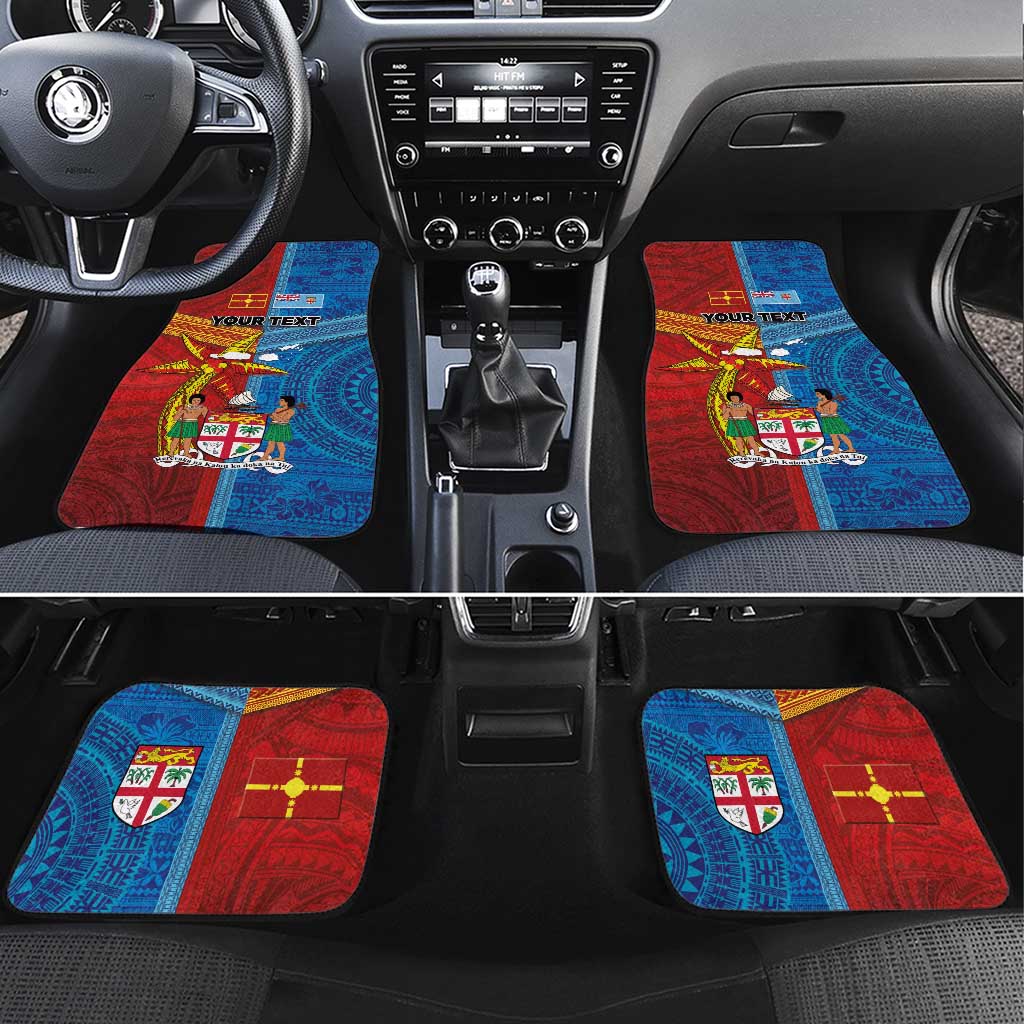 Personalised Fiji and Rotuma Together Car Mats Tapa and Pacific Art Pattern with Cultural Emblems Half Style