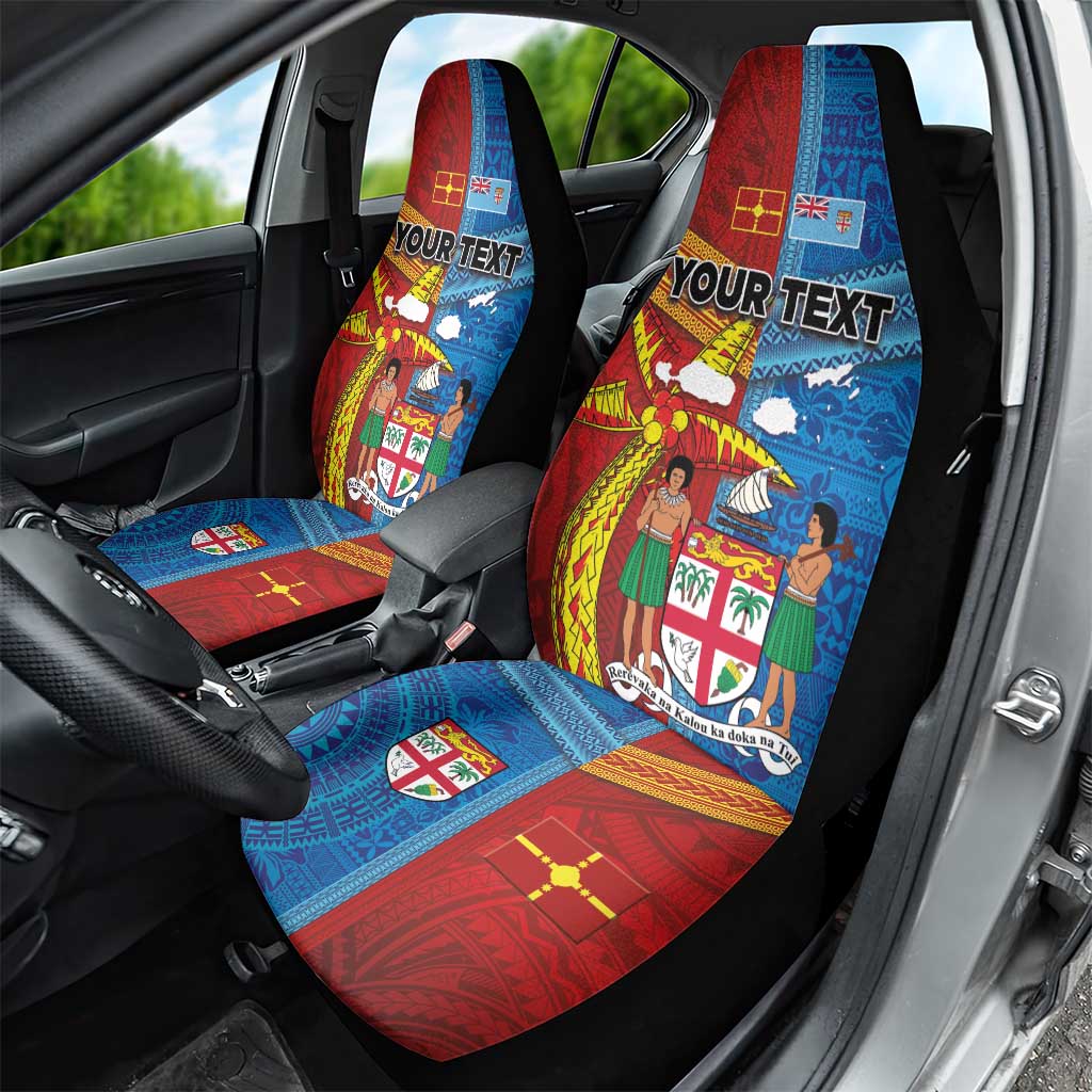 Personalised Fiji and Rotuma Together Car Seat Cover Tapa and Pacific Art Pattern with Cultural Emblems Half Style