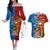 Personalised Fiji and Rotuma Together Couples Matching Off The Shoulder Long Sleeve Dress and Hawaiian Shirt Tapa and Pacific Art Pattern with Cultural Emblems Half Style
