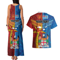 Personalised Fiji and Rotuma Together Couples Matching Tank Maxi Dress and Hawaiian Shirt Tapa and Pacific Art Pattern with Cultural Emblems Half Style
