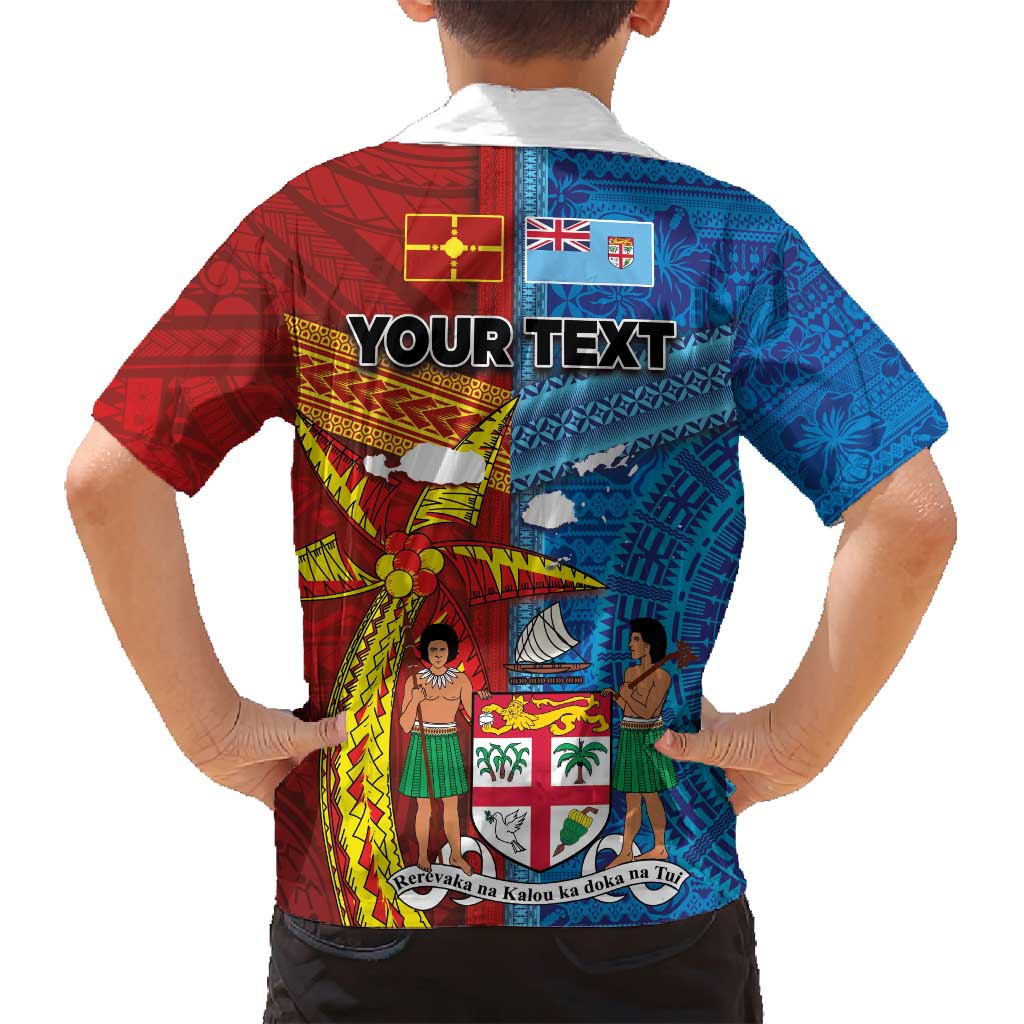 Personalised Fiji and Rotuma Together Family Matching Long Sleeve Bodycon Dress and Hawaiian Shirt Tapa and Pacific Art Pattern with Cultural Emblems Half Style