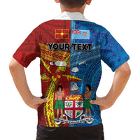 Personalised Fiji and Rotuma Together Family Matching Puletasi and Hawaiian Shirt Tapa and Pacific Art Pattern with Cultural Emblems Half Style