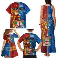 Personalised Fiji and Rotuma Together Family Matching Tank Maxi Dress and Hawaiian Shirt Tapa and Pacific Art Pattern with Cultural Emblems Half Style