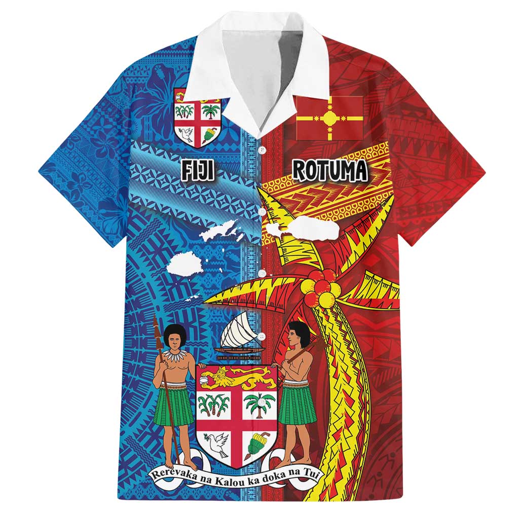 Personalised Fiji and Rotuma Together Family Matching Tank Maxi Dress and Hawaiian Shirt Tapa and Pacific Art Pattern with Cultural Emblems Half Style