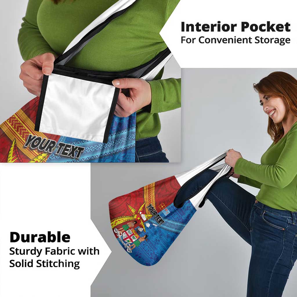 Personalised Fiji and Rotuma Together Grocery Bag Tapa and Pacific Art Pattern with Cultural Emblems Half Style