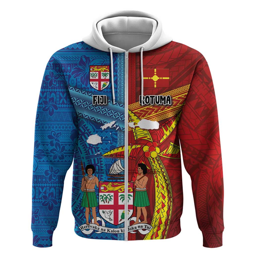 Personalised Fiji and Rotuma Together Hoodie Tapa and Pacific Art Pattern with Cultural Emblems Half Style