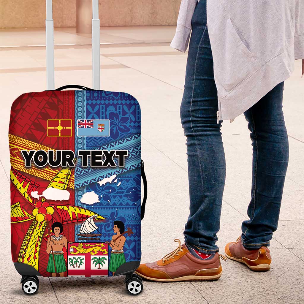 Personalised Fiji and Rotuma Together Luggage Cover Tapa and Pacific Art Pattern with Cultural Emblems Half Style