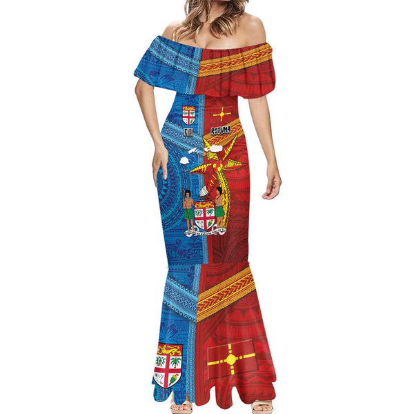 Personalised Fiji and Rotuma Together Mermaid Dress Tapa and Pacific ...