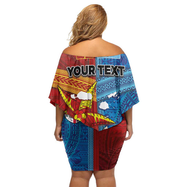 Personalised Fiji and Rotuma Together Off Shoulder Short Dress Tapa and ...