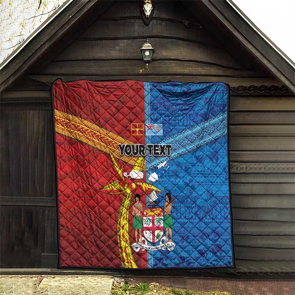Personalised Fiji and Rotuma Together Quilt Tapa and Pacific Art Pattern with Cultural Emblems Half Style