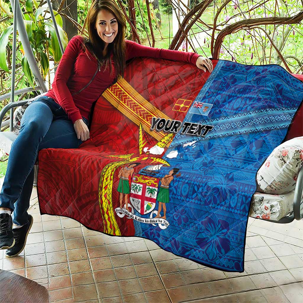 Personalised Fiji and Rotuma Together Quilt Tapa and Pacific Art Pattern with Cultural Emblems Half Style