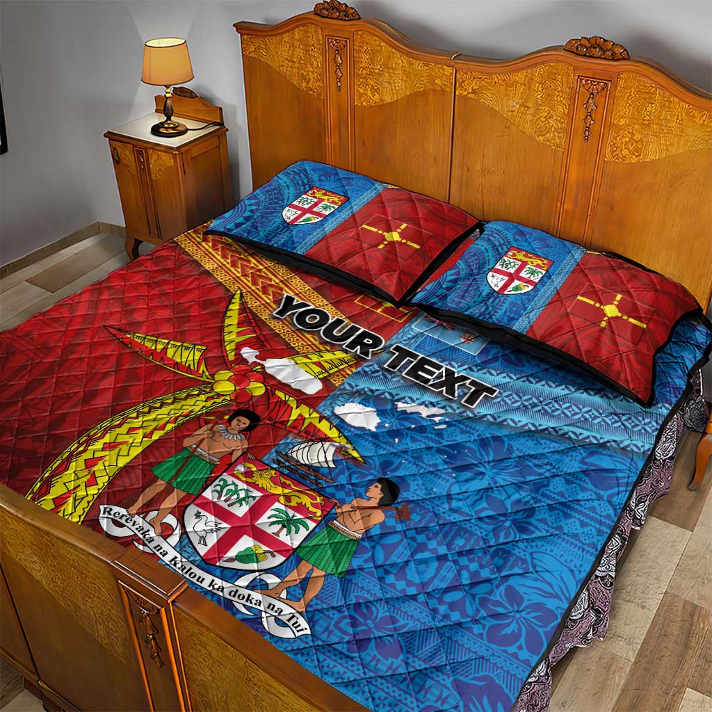 Personalised Fiji and Rotuma Together Quilt Bed Set Tapa and Pacific Art Pattern with Cultural Emblems Half Style